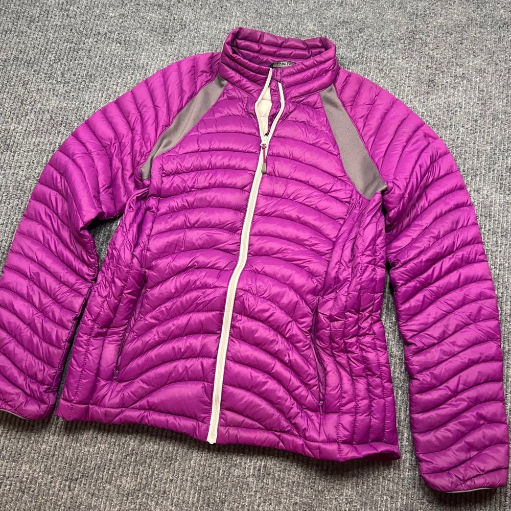 Lands End Womens Puffer Down Jacket Magenta Full Zip Packable Stretch Small hike